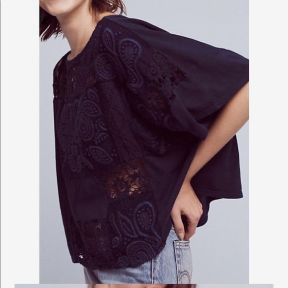 Anthropologie Navy Lace Top NWOT - Picture 2 of 5
